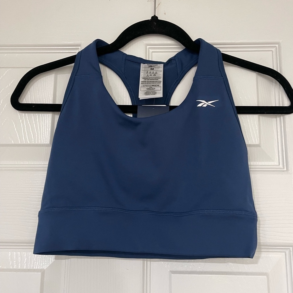 Reebok Women Running Essentials Blue Sports Bra Unpadded Cup NEW - Picture 5 of 5